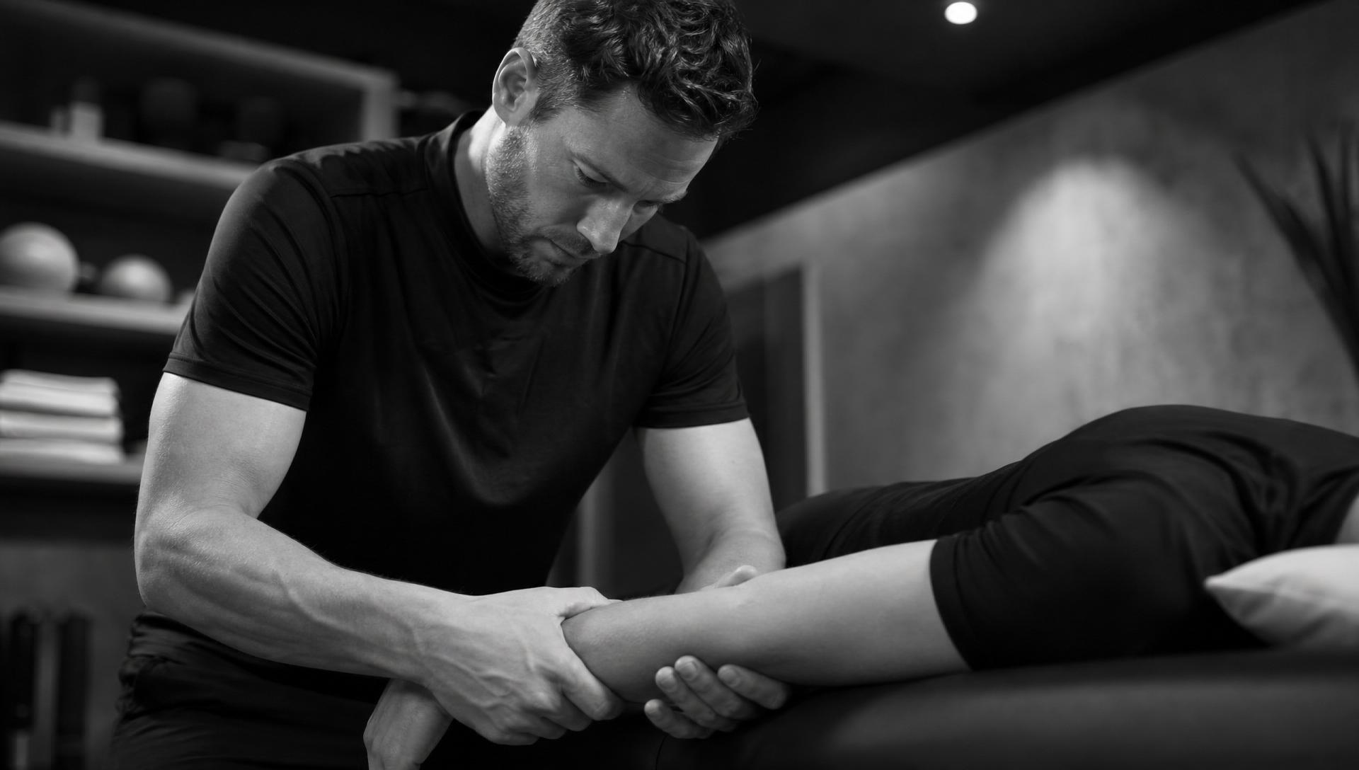 Physiotherapist performing manual therapy on a patient's arm
